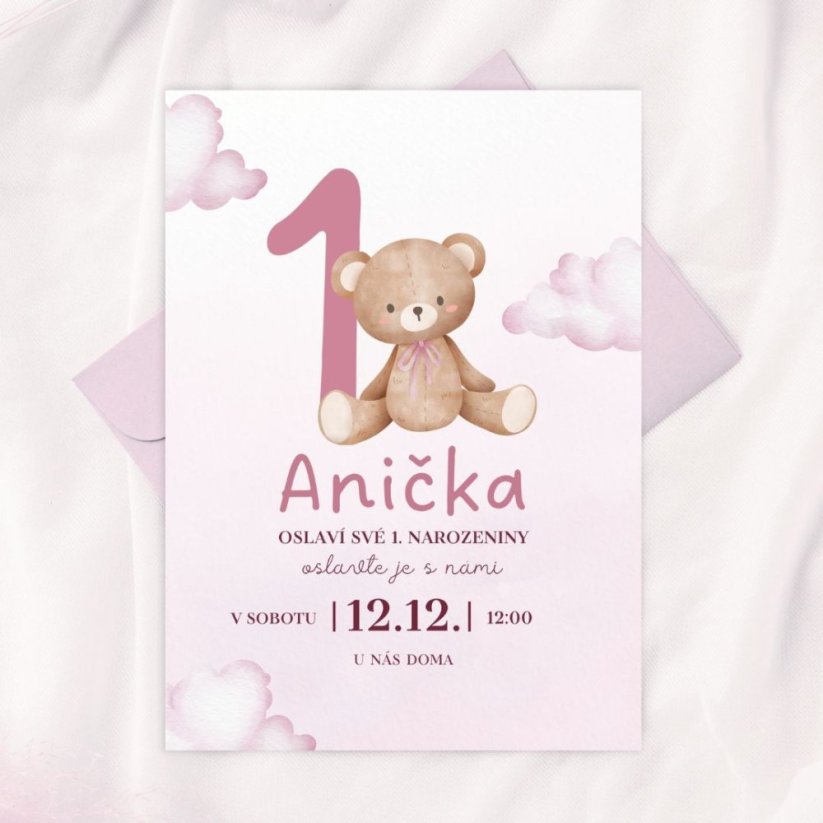 Narozeninová pozvánka  – medvídek - 05 VÍCE VARIANT - Barva: modrá