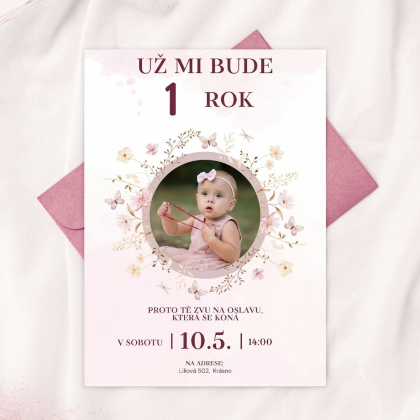 Narozeninová pozvánka  – jemné kytičky - 01 - Rozměr: A5