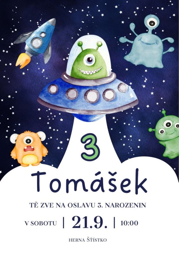 Narozeninová pozvánka  – UFO - 07 - Rozměr: A6