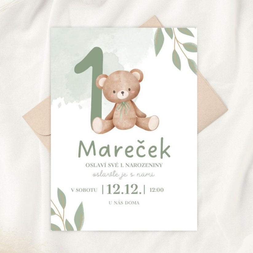 Narozeninová pozvánka  – medvídek - 05 VÍCE VARIANT - Barva: modrá