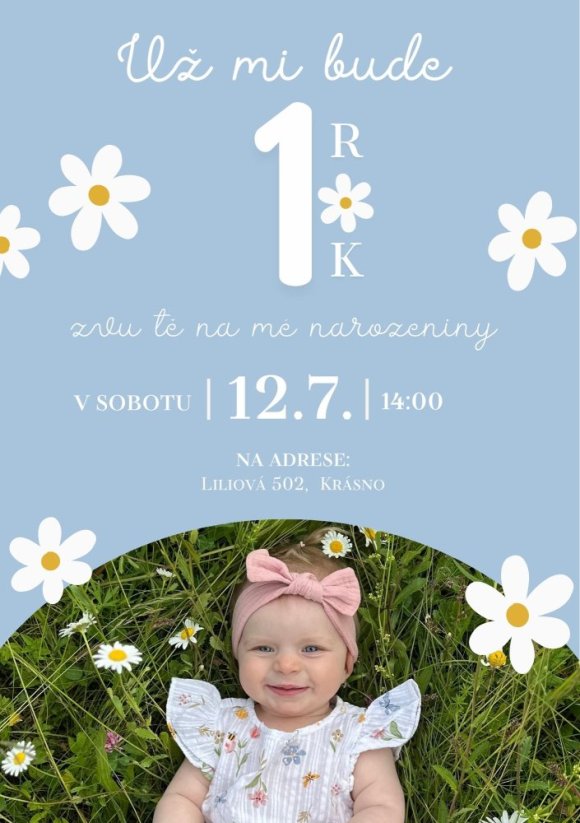Narozeninová pozvánka  – kopretiny - 09 - Rozměr: A6