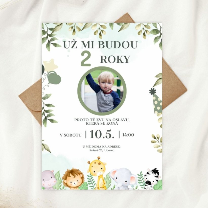 Narozeninová pozvánka  – safari zvířátka - 02 - Rozměr: A6
